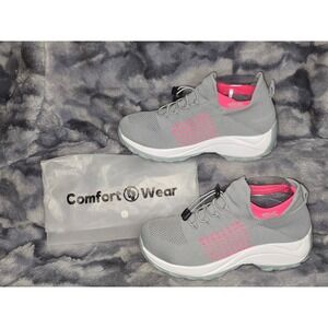 NWT ComfortWear Ortho Stretch Gray Pink Slip‎ On Sock Sneaker Size 9.5/ EU 41.5